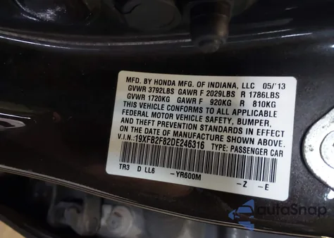 2013 Honda Civic Ex из США, поврежденный, VIN 19XFB2F82DE246316